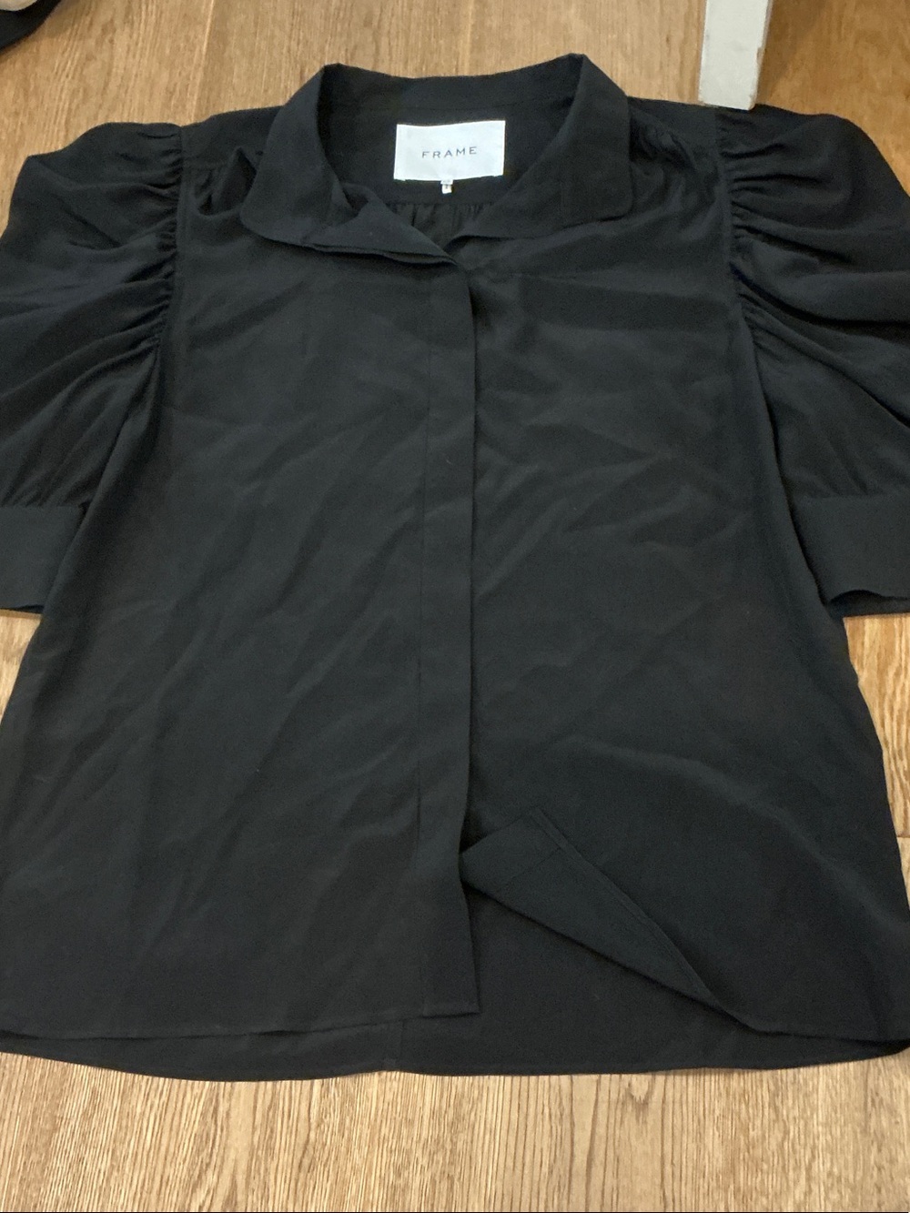 Frame Denim Black Puff Sleeve Shirt